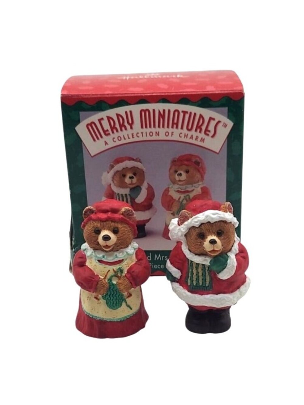 Hallmark Mr & Mrs Claus Bear Figurines Merry Miniatures 2-Piece Set w/ Box 1996